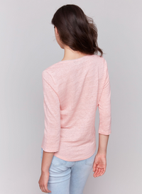 Charlie B Womens 3/4 Sleeve V-Neck Top