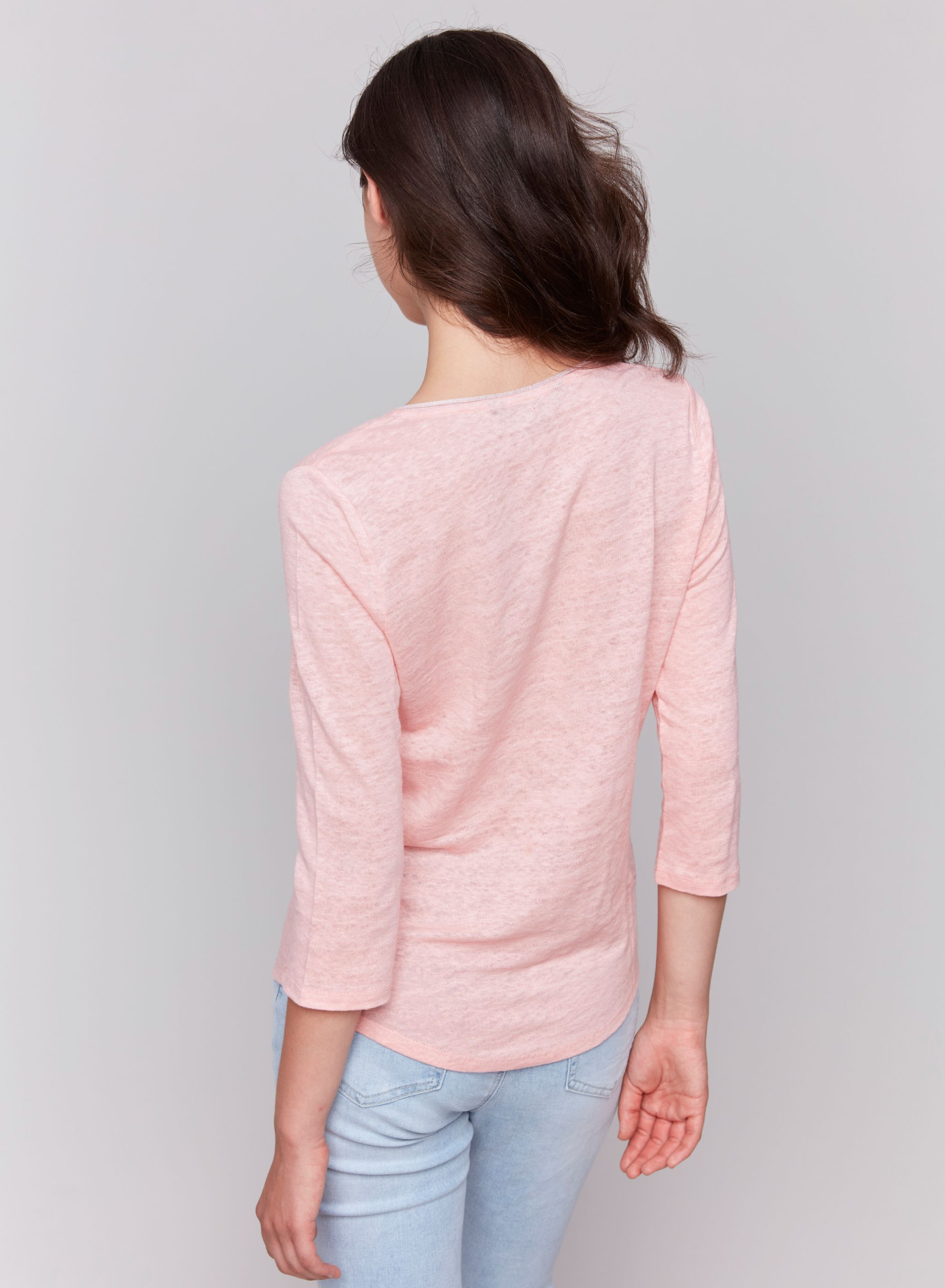 Charlie B Womens 3/4 Sleeve V-Neck Top