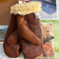 Century Deerskin Leather Pile Lined Mittens - Saddle