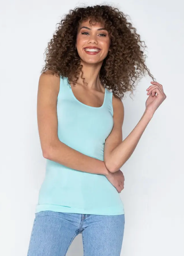 C'est Moi Womens Bamboo Double Scoop Neck Tank - Aqua