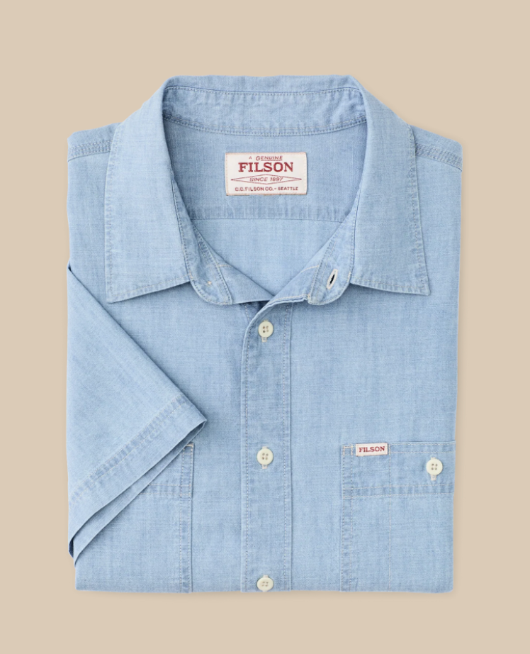 Filson Mens Short Sleeve Chambray Shirt - Light Indigo