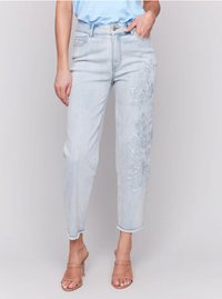 Charlie B Womens Embroidered Leg Jean
