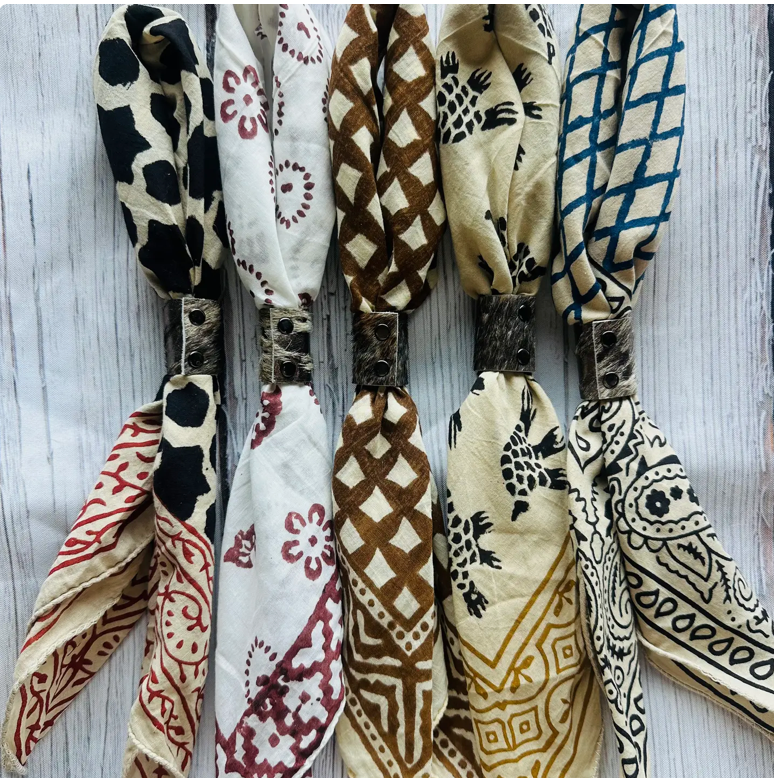 Boho Hand Dyed Bandana with Leather Slide