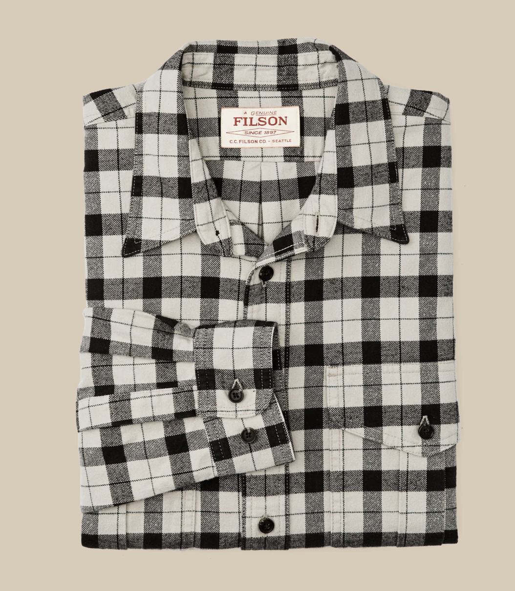 Filson Mens Alaskan Guide Shirt - Cream / Peat Multicolored Plaid