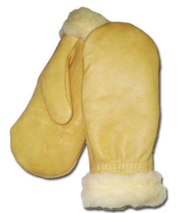 Century Deerskin Leather Pile Lined Mittens - Tan