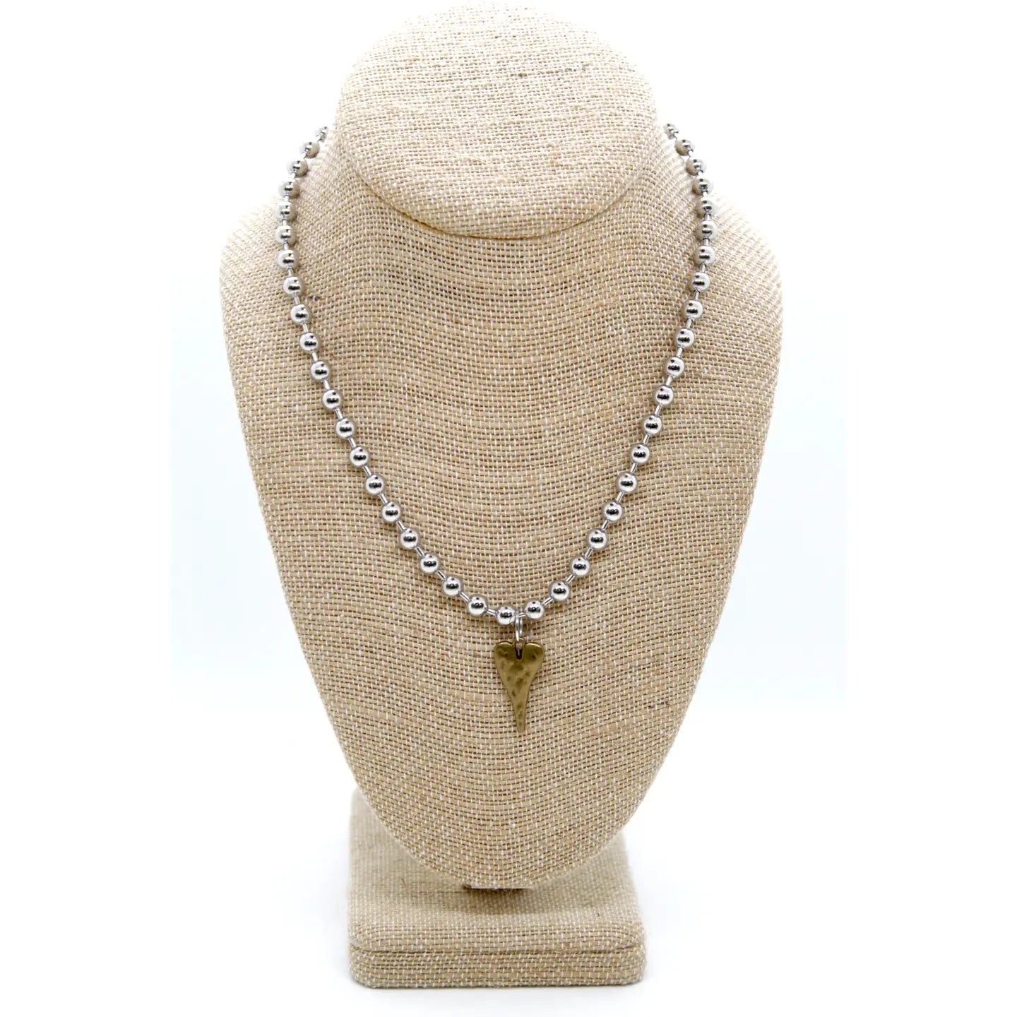 Lizou Brass Elongated Heart Charm Necklace