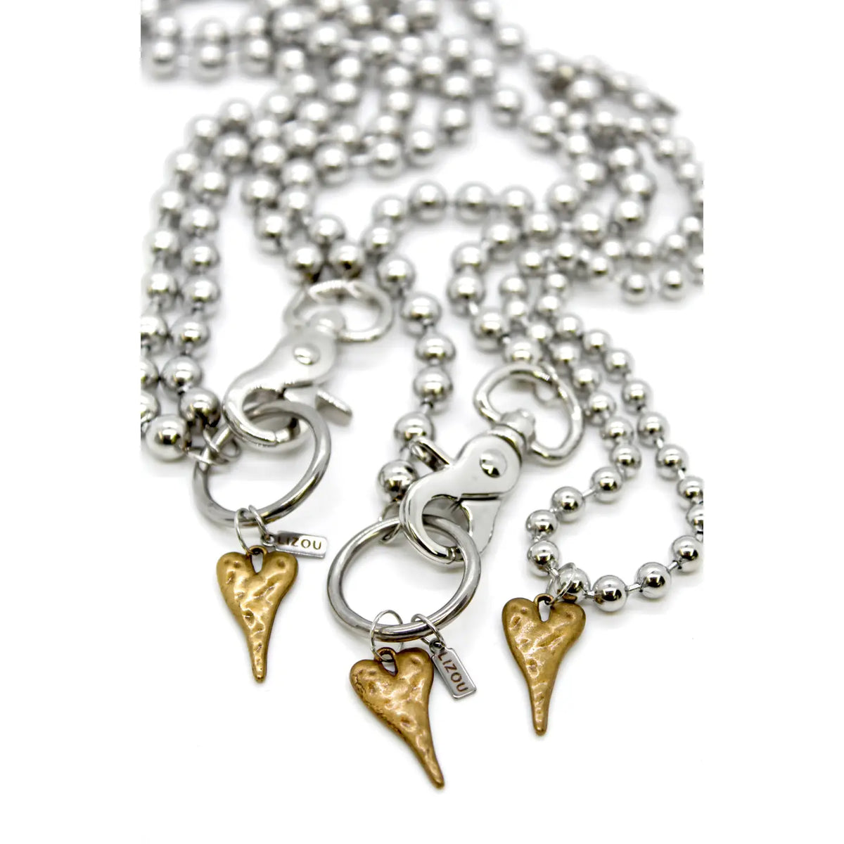 Lizou Brass Elongated Heart Charm Necklace