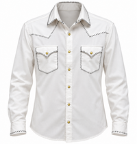RRR Mens White Western Yoke 2 Pocket Whipstitch Shirt