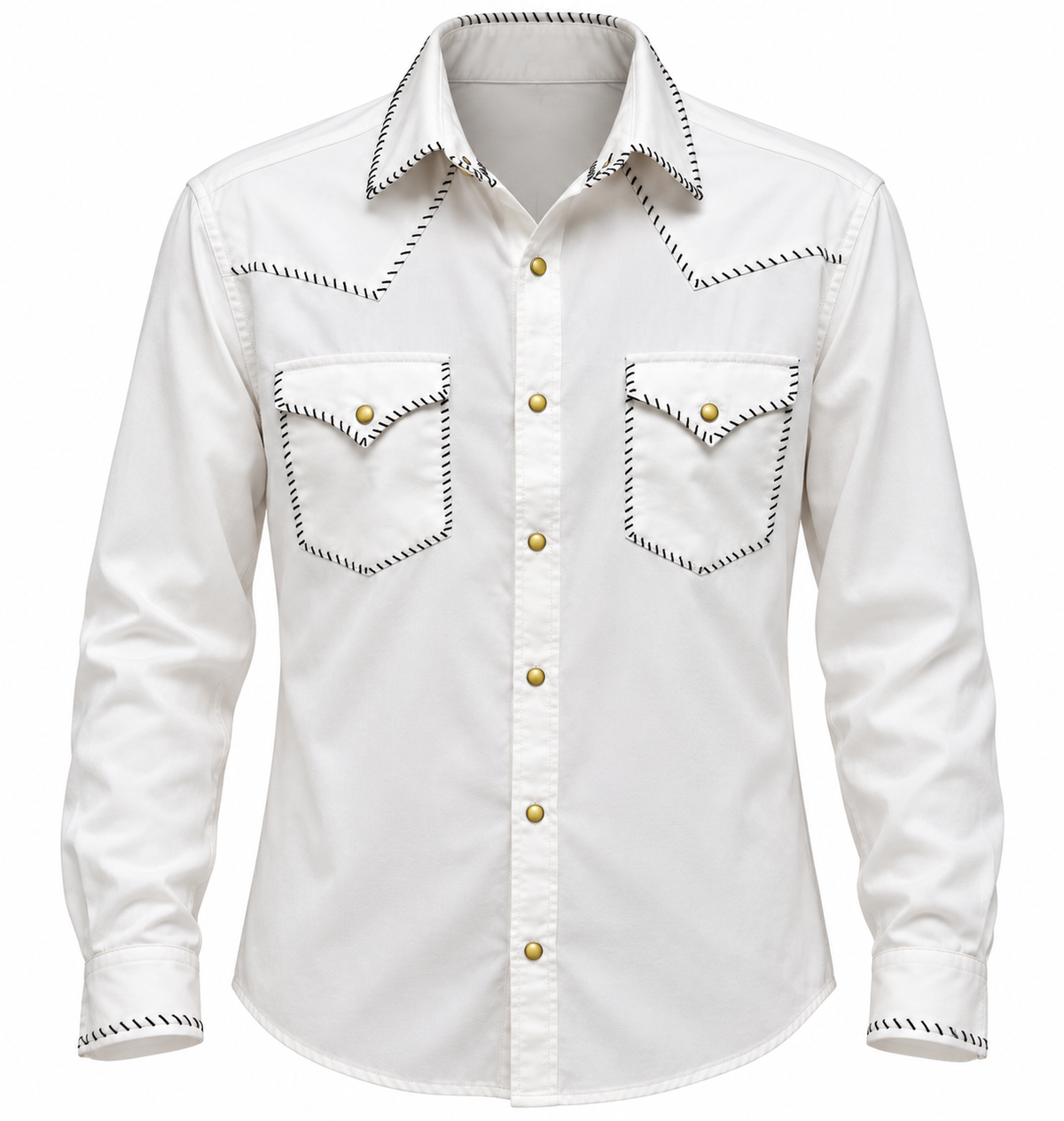 RRR Mens White Western Yoke 2 Pocket Whipstitch Shirt