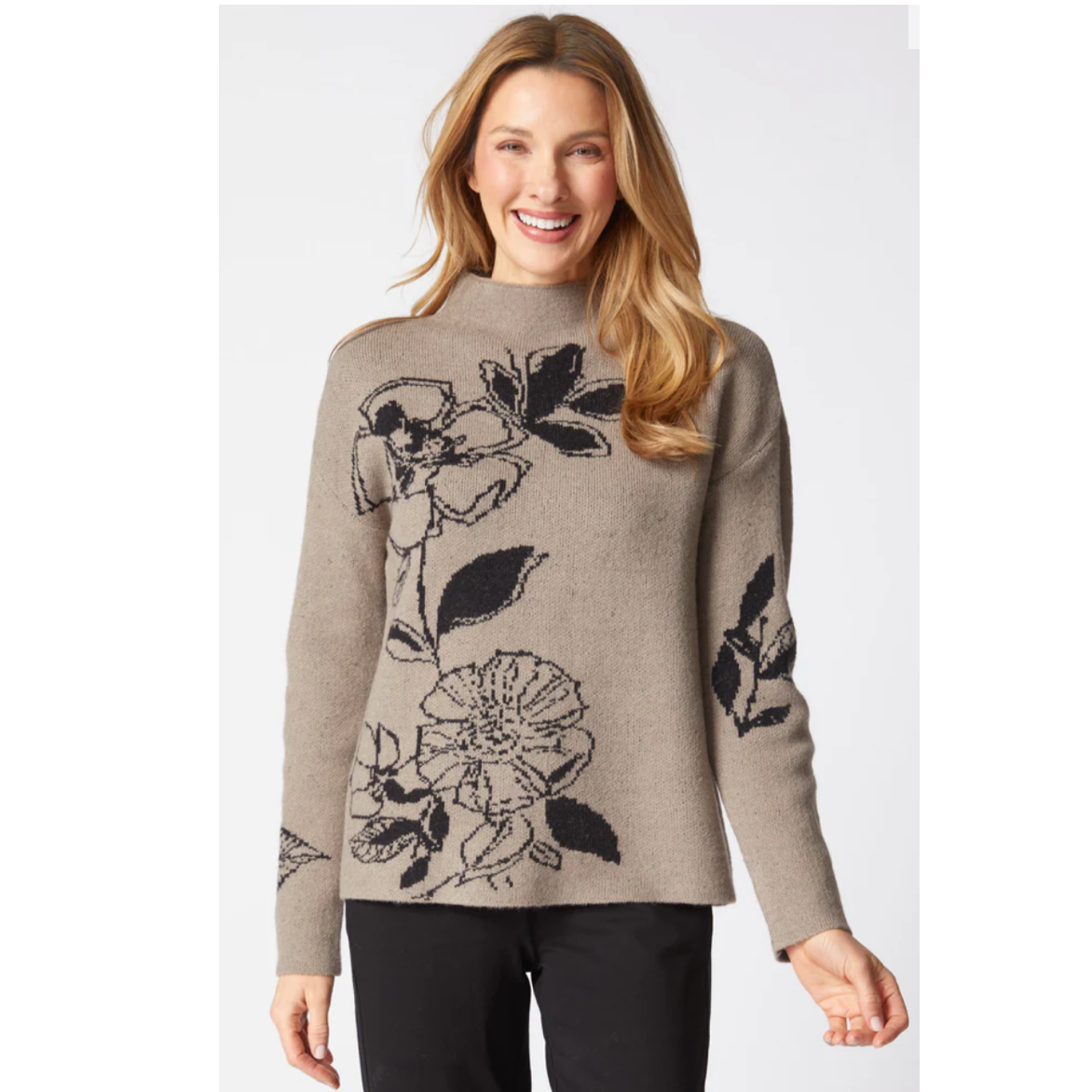 Habitat Womens Floral Foliage Intarsia Pullover