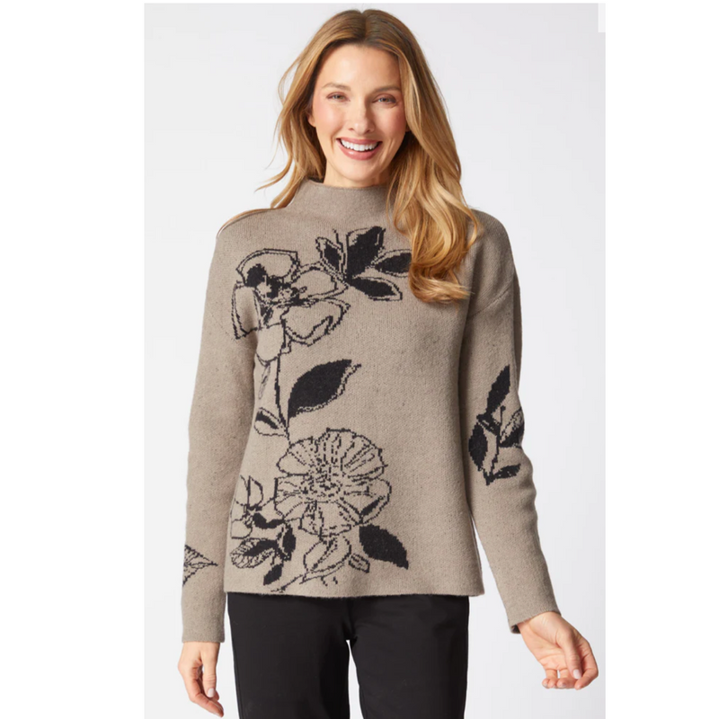 Habitat Womens Floral Foliage Intarsia Pullover