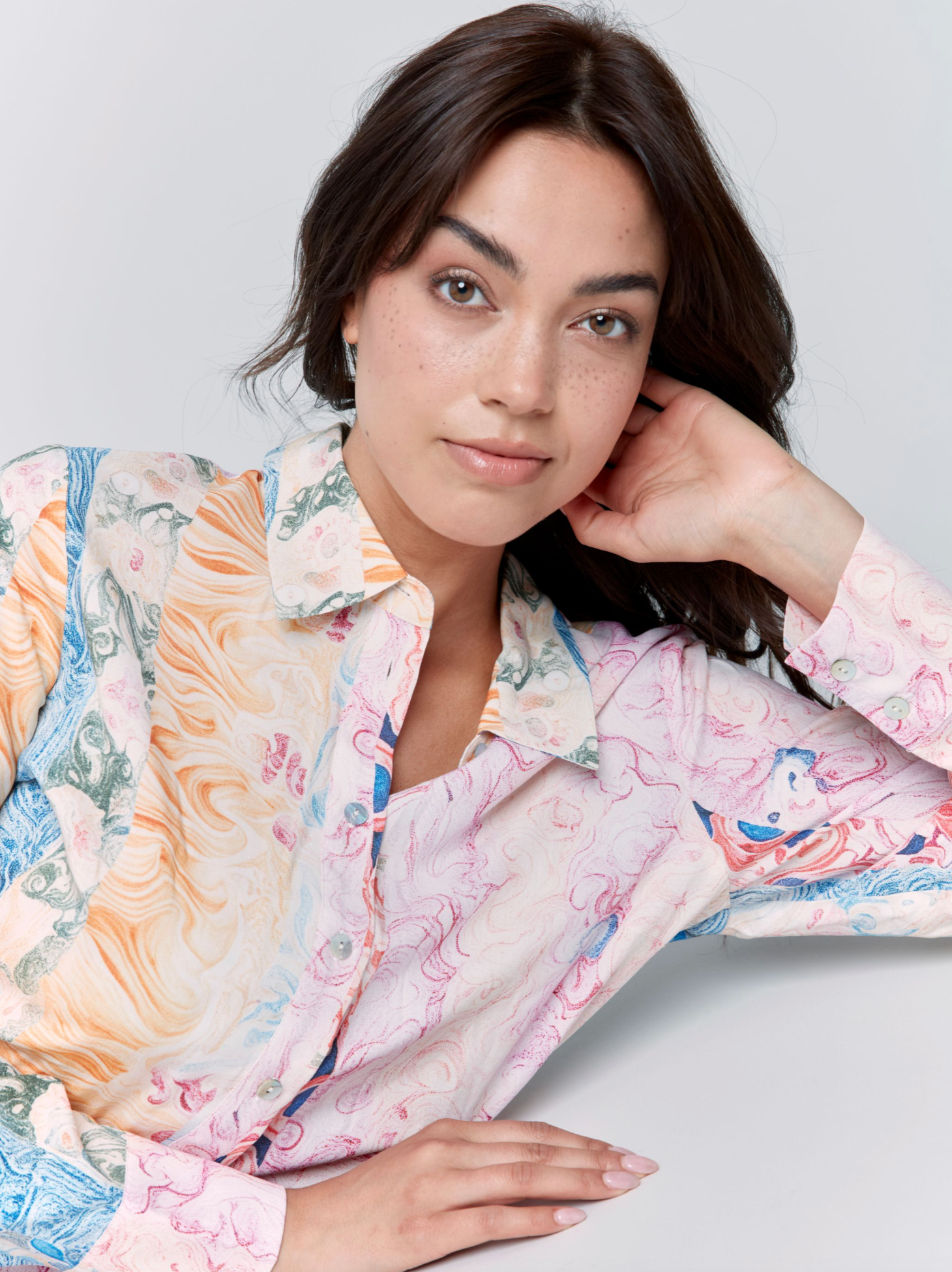 Charlie B Womens Printed Long Sleeve Blouse