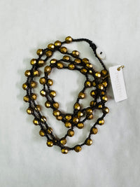 Twist Style Satin Gold Crystal Long Strand Necklace