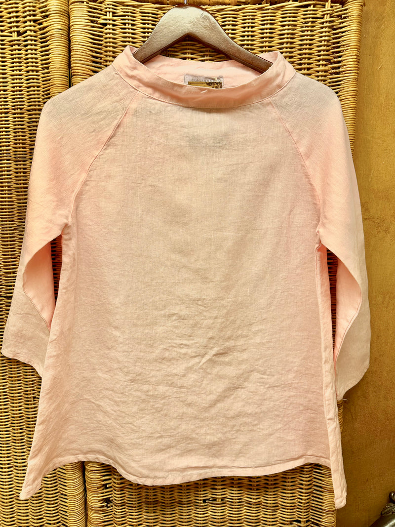 Cut Loose Womens  Linen High Collar Shirt - Pink Salt