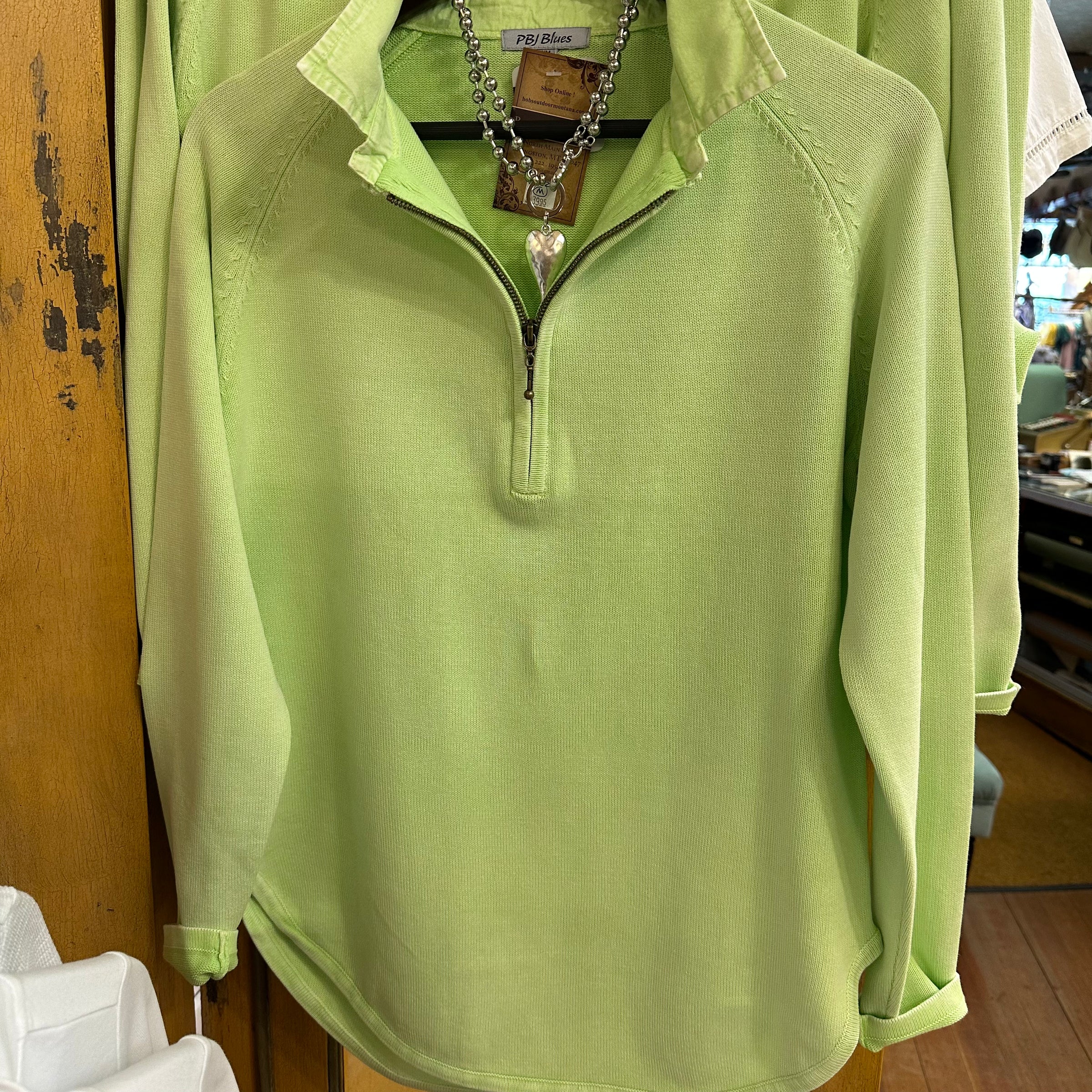 PBJ Womens 1/4 Zip Cotton Pullover - Light Mint Green