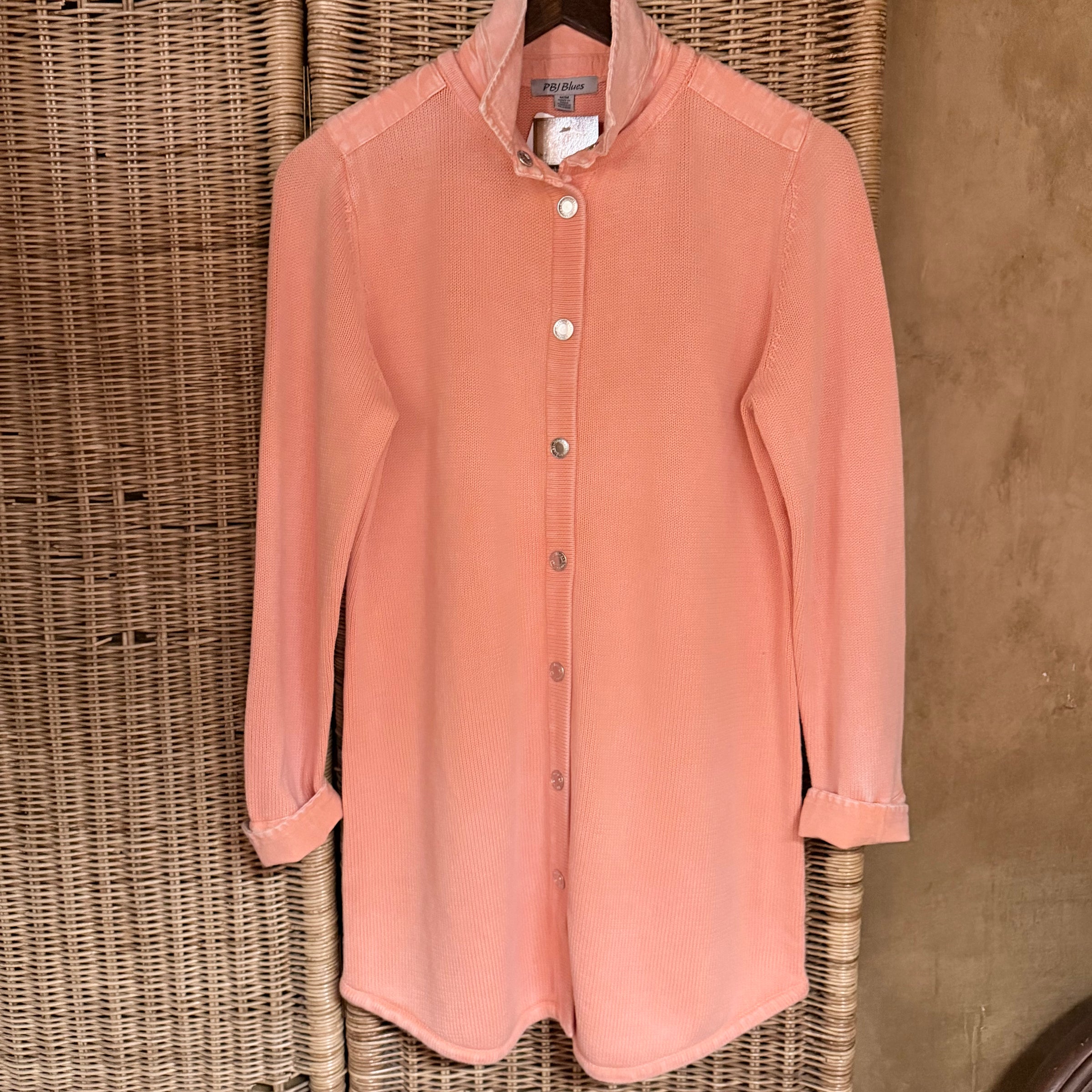 PBJ Womens Snap Front Denim Tunic Cardigan