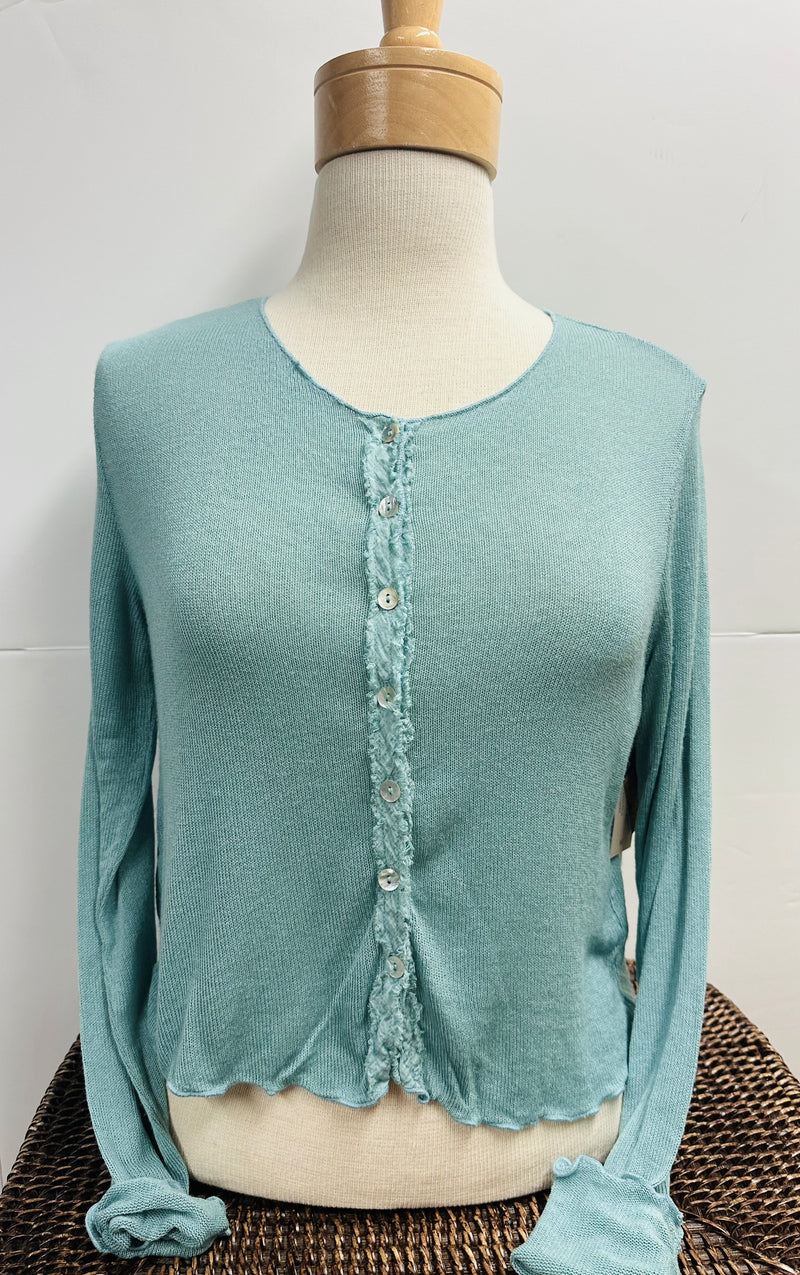 Cut Loose Womens Crop Cardigan Knit Sweater - Aqua