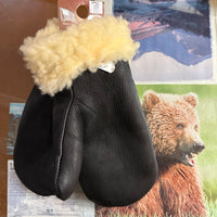 Century Deerskin Leather Lined Mittens - Black