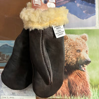 Century Deerskin Leather Lined Mittens - Dark Brown