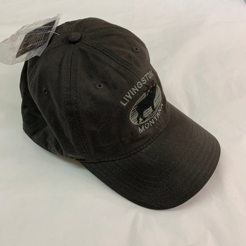 Montana Wax Finish Black Elk Embroidery Charcoal Cap - Olive Lettering