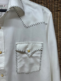 RRR Mens White Western Yoke 2 Pocket Whipstitch Shirt