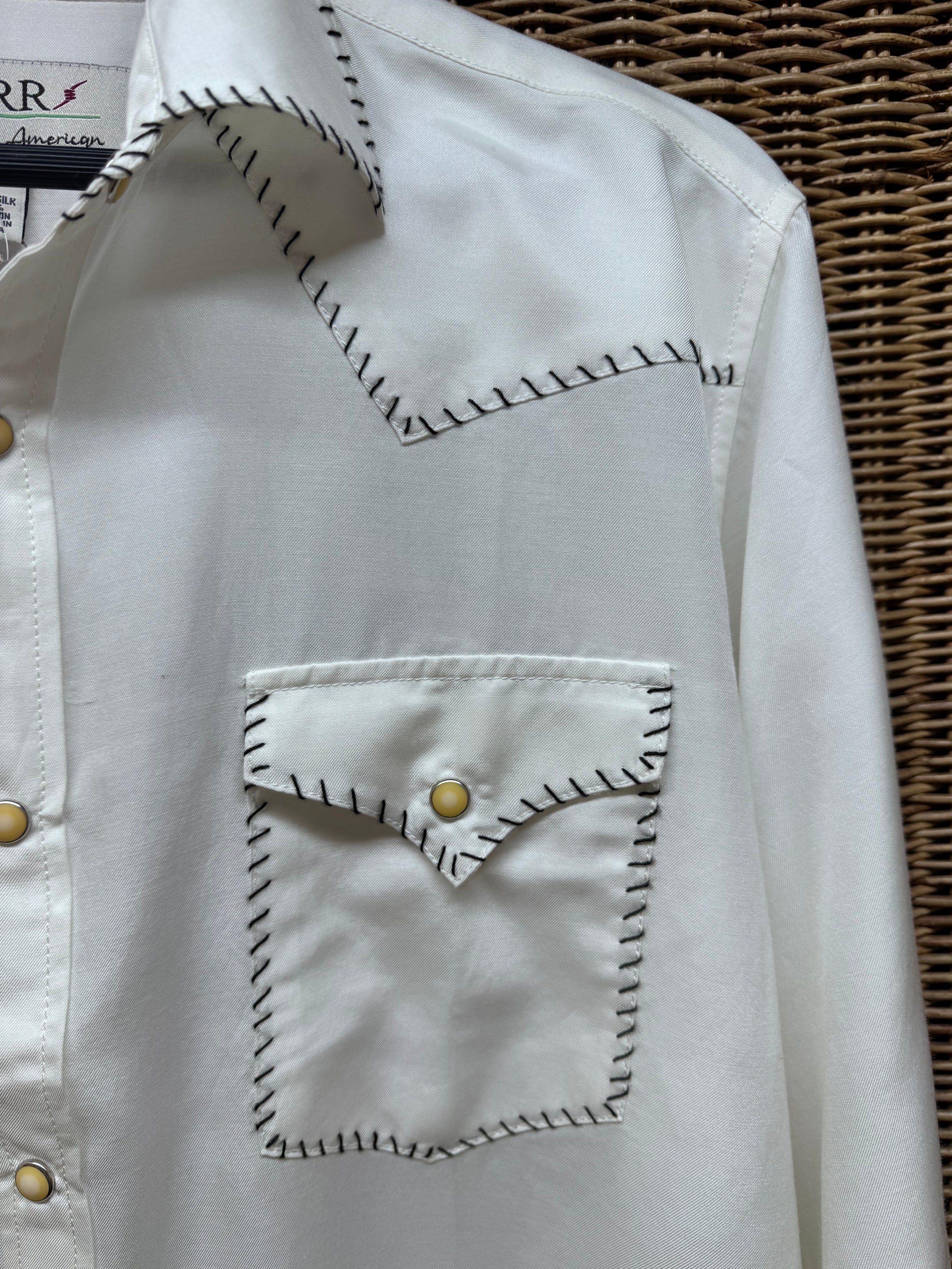 RRR Mens White Western Yoke 2 Pocket Whipstitch Shirt