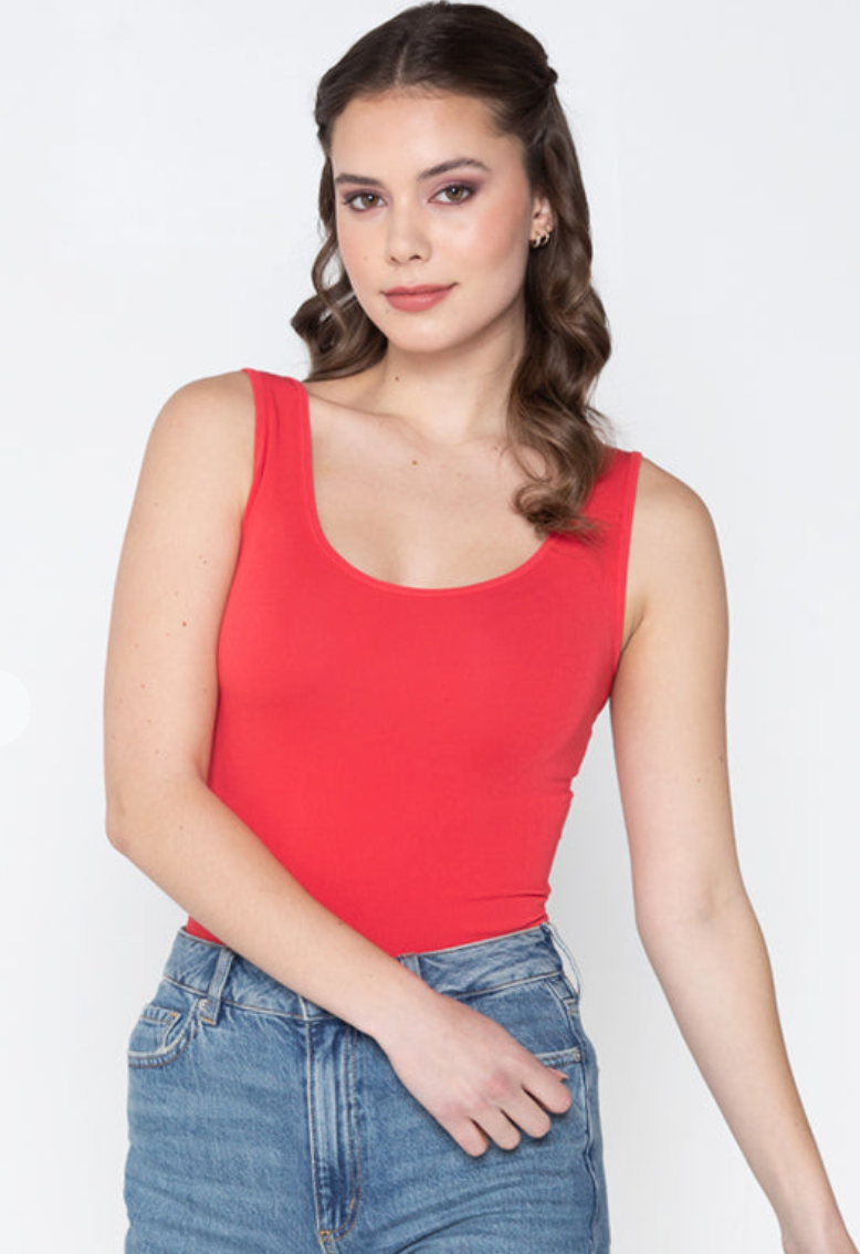 C'est Moi Womens Bamboo Double Scoop Neck Tank - Chili Pepper