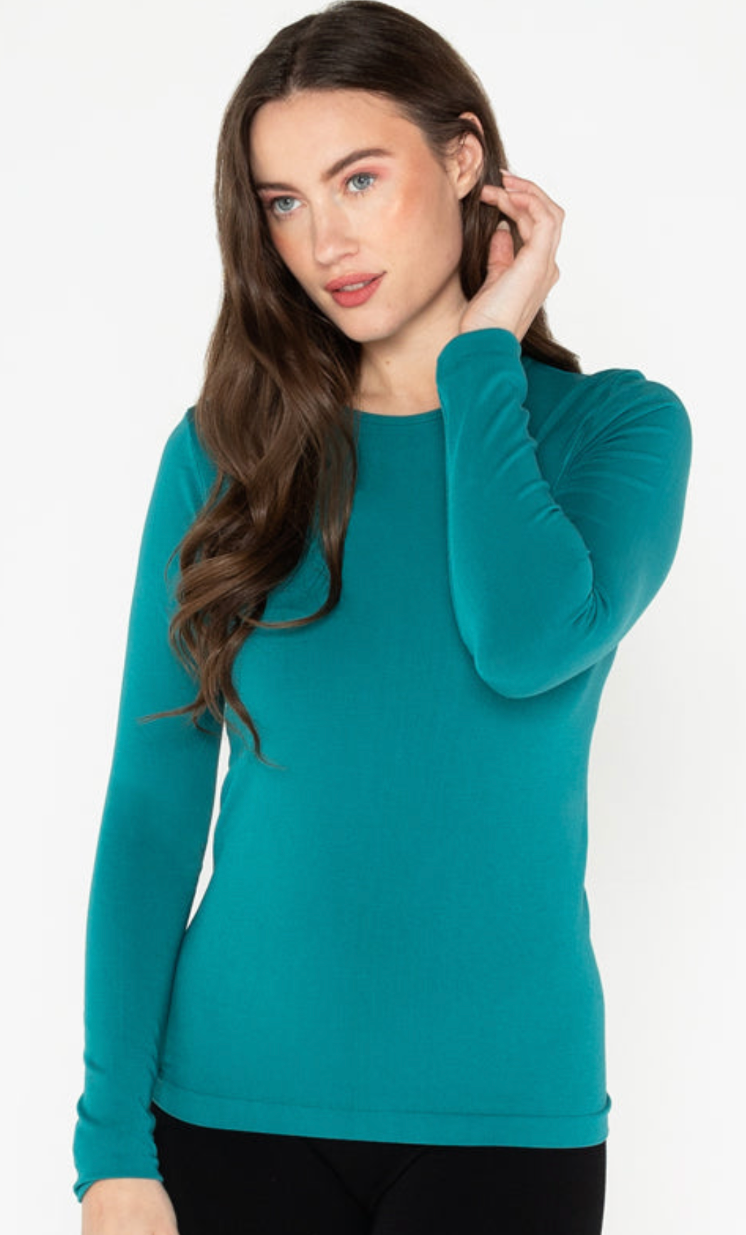 C'est Moi Womens Bamboo Long-Sleeve Crew Neck Top - Emerald