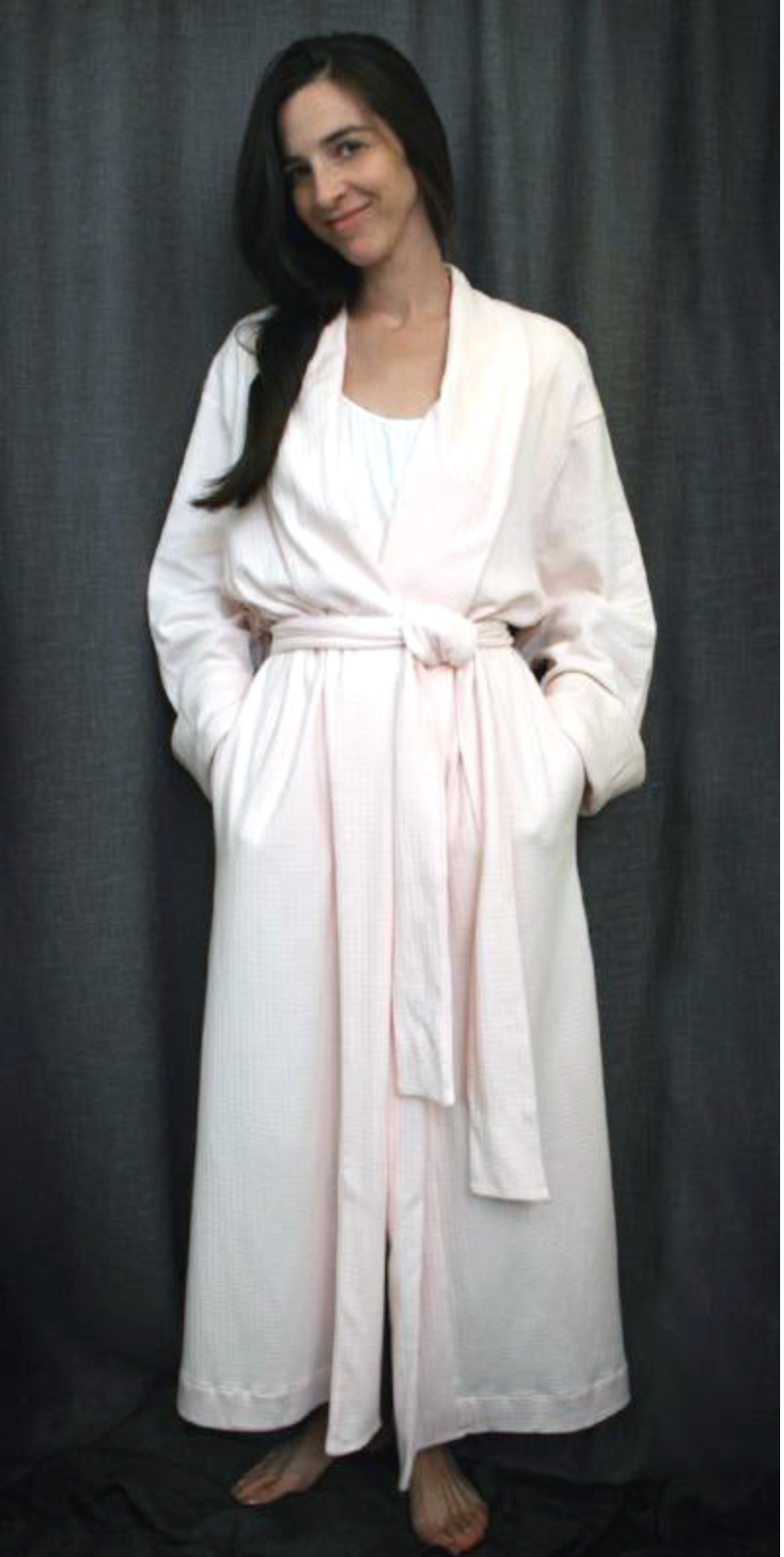 Simple Pleasures Womens Long, 3/4 Length, Shawl Collar, Check Robe
