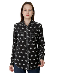 RRR Womens Black/White Western Yoke 2 Pocket Horse Print Shirt - Bob's Outdoor