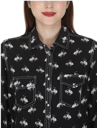 RRR Womens Black/White Western Yoke 2 Pocket Horse Print Shirt - Bob's Outdoor