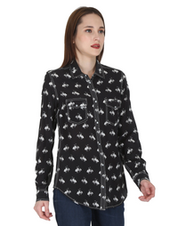 RRR Womens Black/White Western Yoke 2 Pocket Horse Print Shirt - Bob's Outdoor