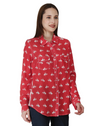 RRR Womens Red/White Western Yoke 2 Pocket Horse Print Shirt