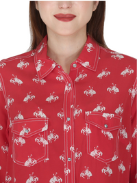 RRR Womens Red/White Western Yoke 2 Pocket Horse Print Shirt - Bob's Outdoor