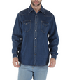 RRR Mens Dark Denim Western 2 Pocket Embroidered Back Shirt