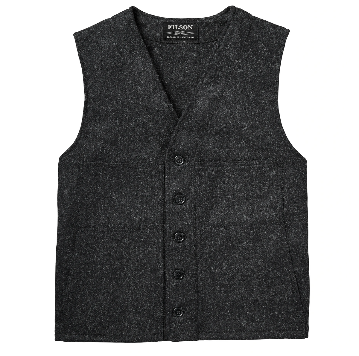 Filson Mens Mackinaw Wool Vest - EXTRA LONG Charcoal - Bob's Outdoor