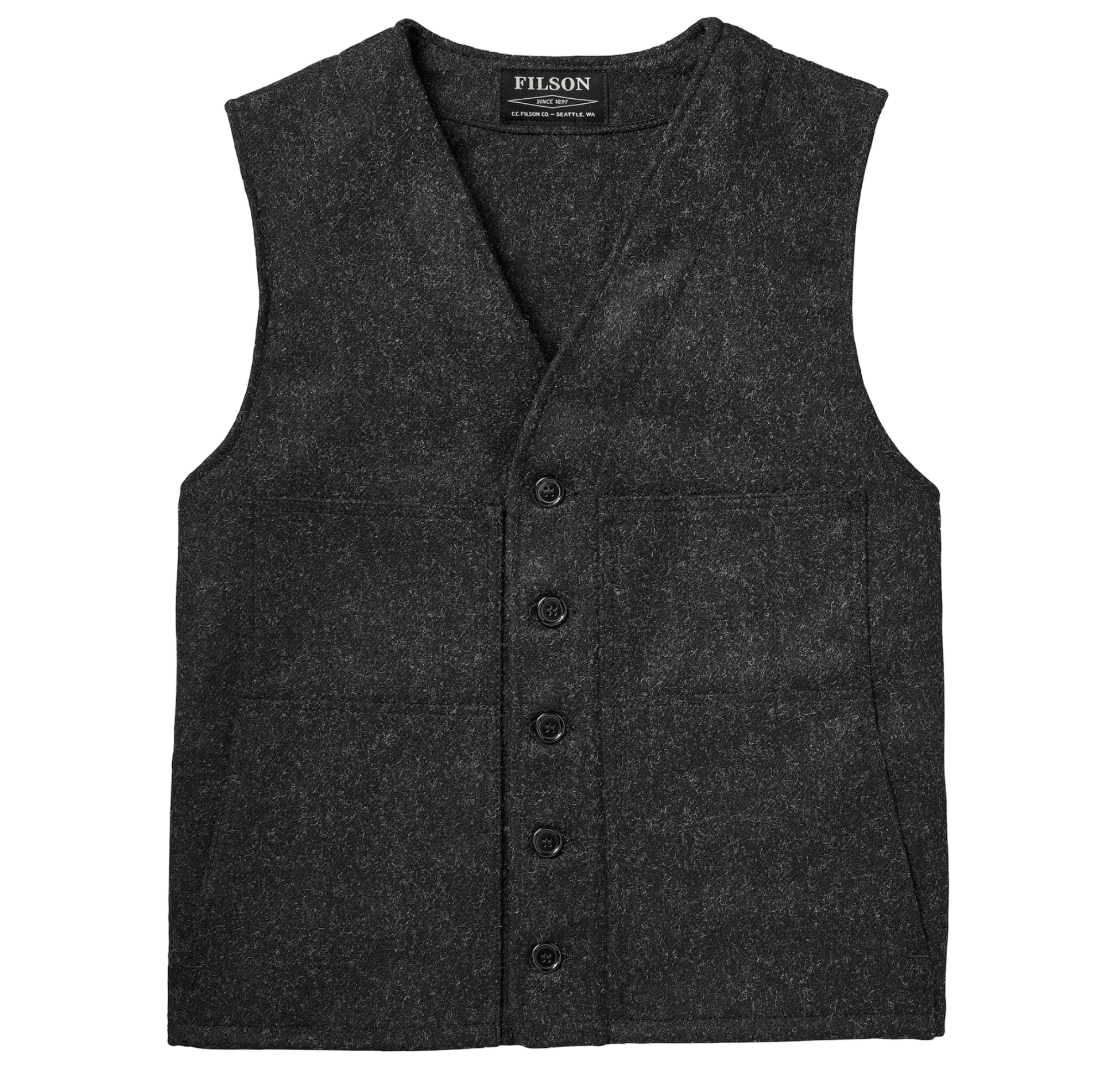 Filson Mens Mackinaw Wool Vest - EXTRA LONG Charcoal - Bob's Outdoor