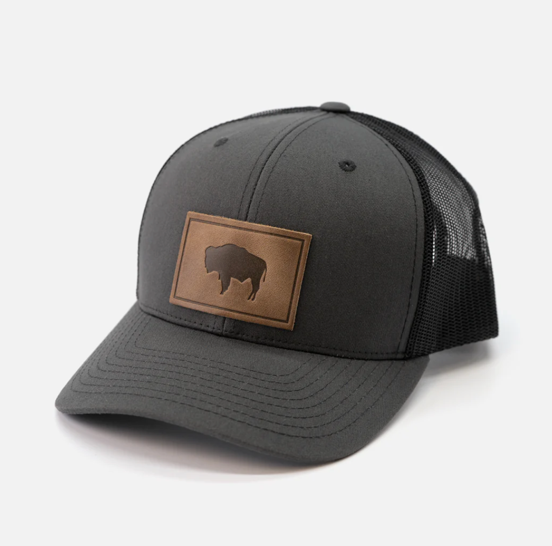 Range Leather Buffalo/Bison Charcoal Hat