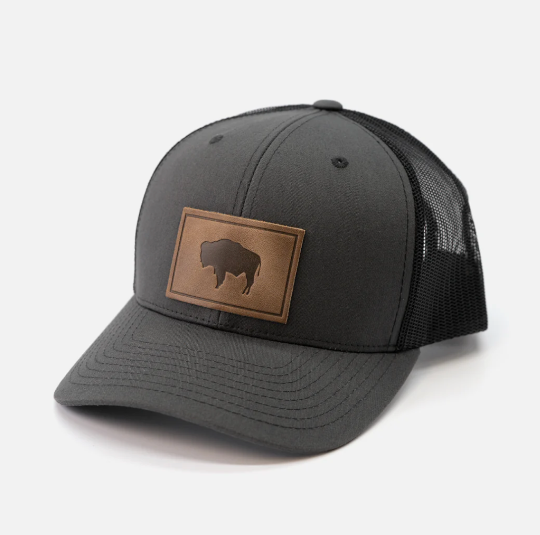 Range Leather Buffalo/Bison Charcoal Cap