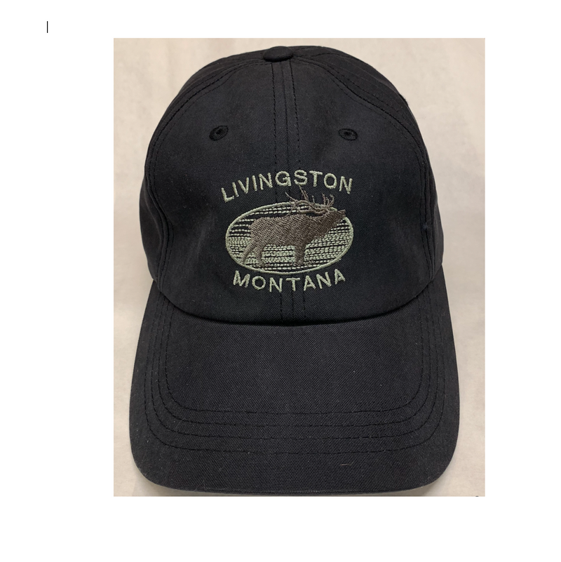 Montana Black Embroidery Cap Silver Elk with Olive Lettering