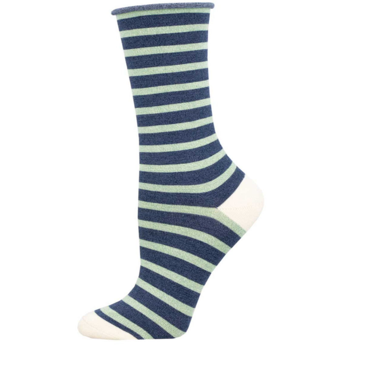 SockSmith Womens Bamboo Sailor Stripe Navy/Mint Roll Top Socks