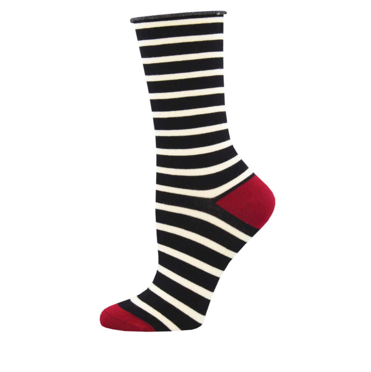 SockSmith Womens Bamboo Sailor Stripe Black Roll Top Socks