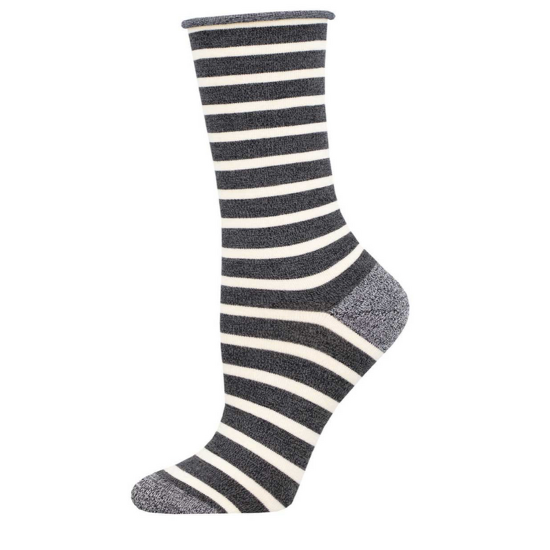 SockSmith Womens Bamboo Sailor Stripe Charcoal/White Roll Top Socks