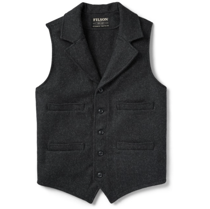 Filson Mens Mackinaw Wool Western Vest - Charcoal