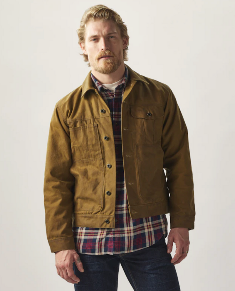 Filson Mens Short Lined Tin Cloth Cruiser Jacket - Dark Tan