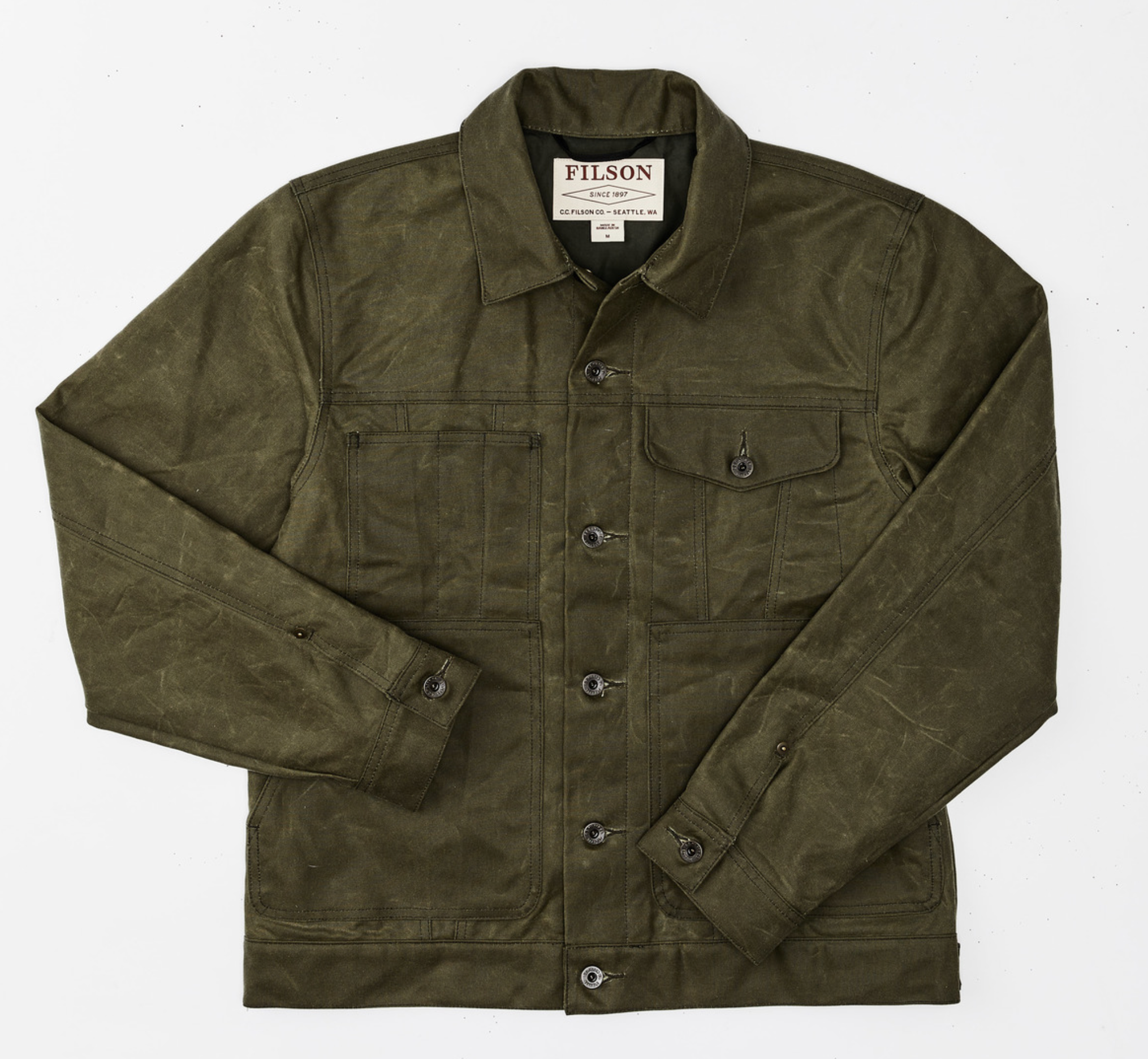 Filson Mens Short Lined Tin Cloth Cruiser Jacket - Military Green