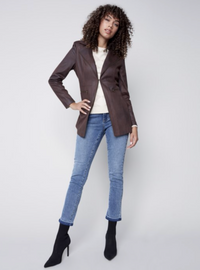 Charlie B Womens Vintage Texture Faux Suede Long Jacket