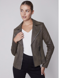 Charlie B Womens Faux Leather Perfecto Jacket - Spruce