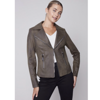 Charlie B Womens Faux Leather Perfecto Jacket - Spruce