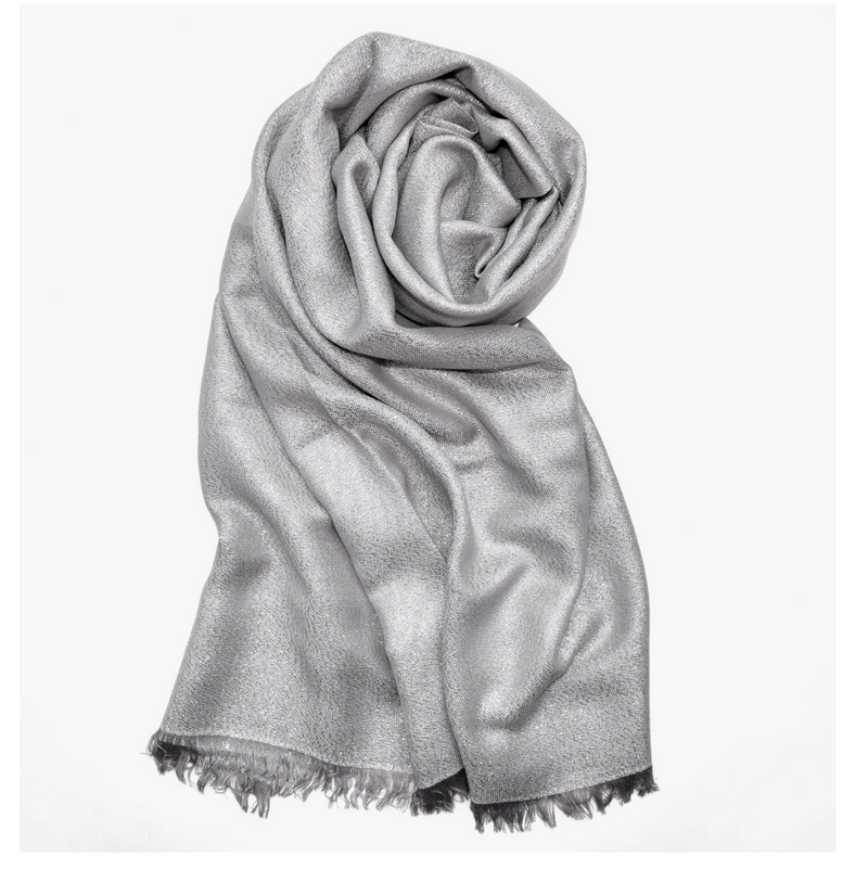 V. Fraas Womens Solid Metallic Evening Wrap/Scarf - Silver